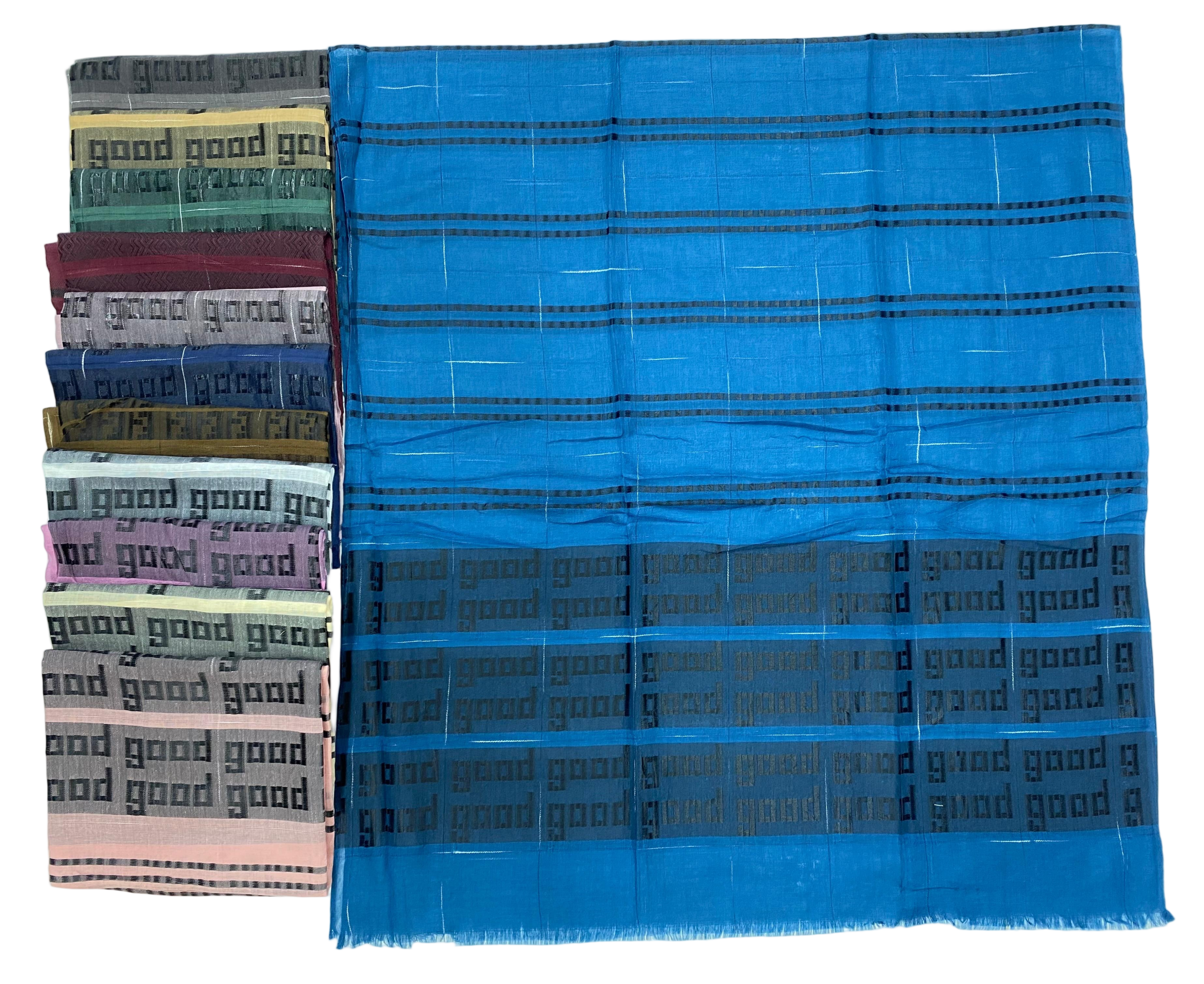 Premium Lawn Jacquard Hijab – Blue (Multi Color Border)