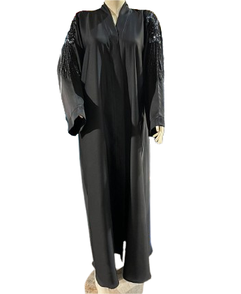 Elegant black embroidered abaya for women with shoulder and back design