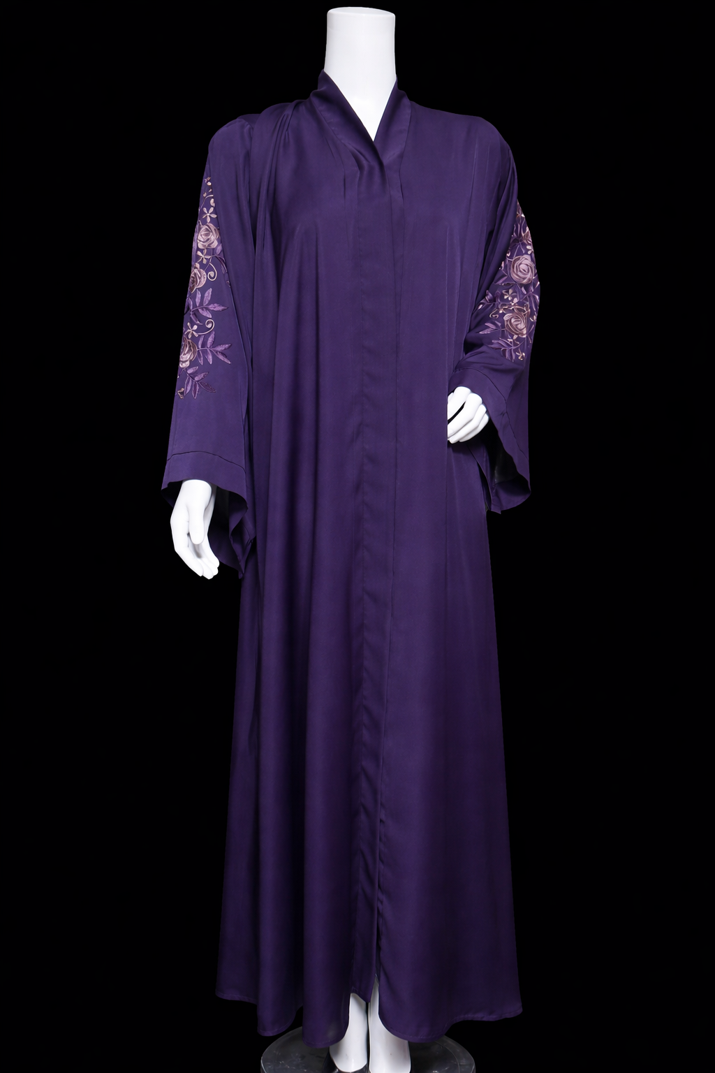 Elegant Nida Fabric Abaya with Embroidered Sleeves & Back – Front Open Style